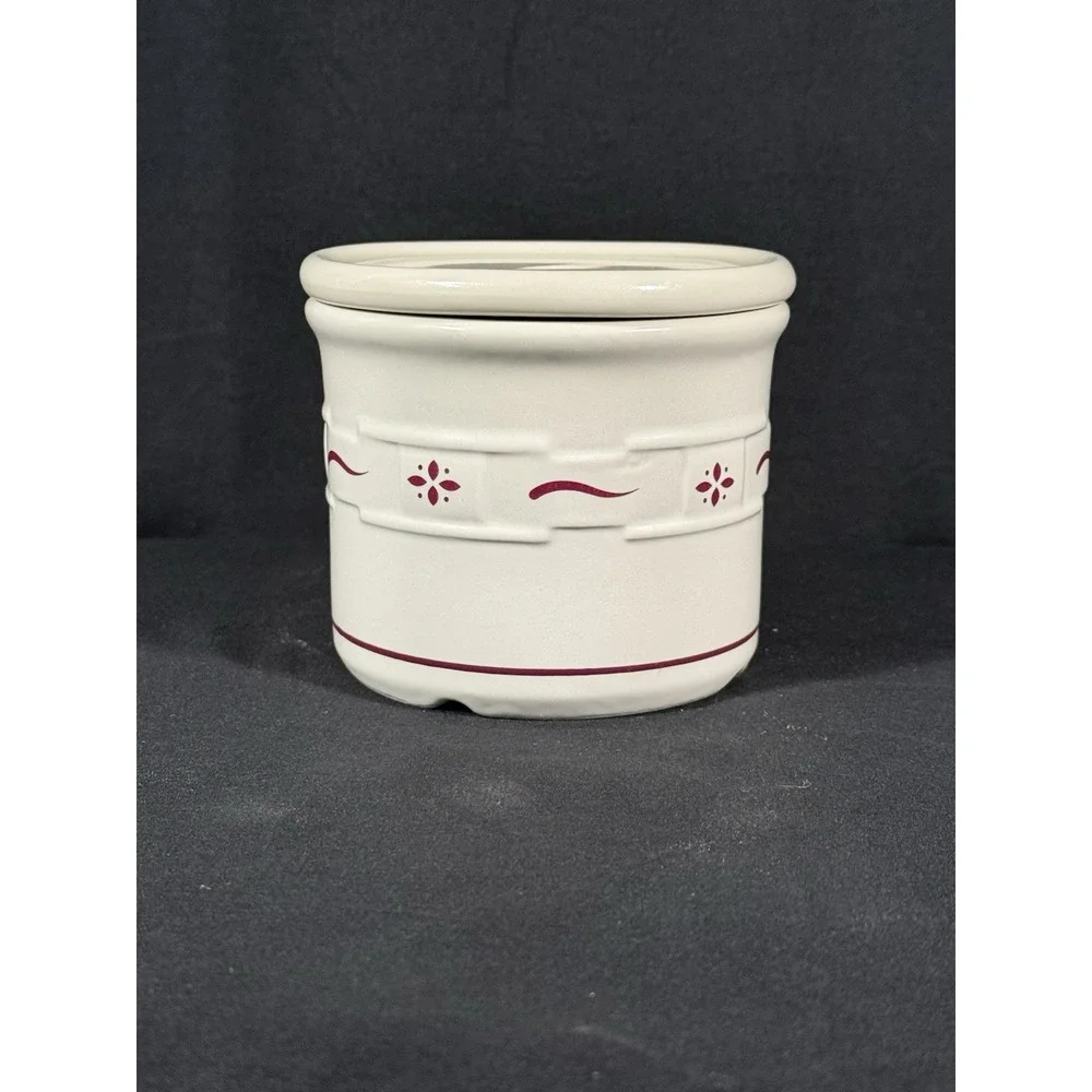 Longaberger Pottery Woven Traditions Heritage Red 1 Pint Salt Crock‎ W/ Lid